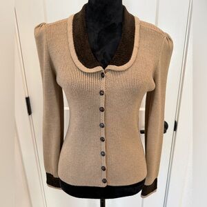 St. John by Marie Gray Santana Knit Cardigan Brown Tan
